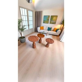 Resim Ahşap Mantar Sehpa 3lü Fındık Renk Doğal Zigon Fiskos Takımı 