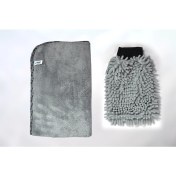 Resim Spark 2'li Set Mikrofiber Büyük Boy Peluş Oto Kurulama Bezi ve Şönil Temizlik Eldiveni 