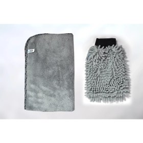 Resim Spark 2'li Set Mikrofiber Büyük Boy Peluş Oto Kurulama Bezi ve Şönil Temizlik Eldiveni 