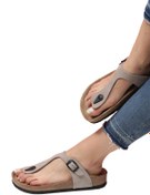 Resim Bequemere Celeste Mantar Tabanlı Hakiki Deri Parmak Arası Ortopedik Unisex Terlik 