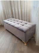 Resim Çizgi Kapitoneli Sandıklı Puf 90 Cm Gold Ayak Gri 