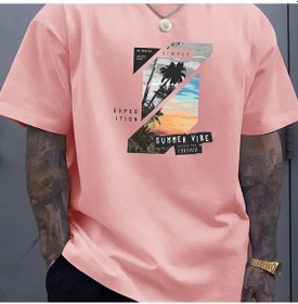 Resim Guılanerkek %100 Pamuk Rahat Spor Yuvarlak Boyun Kısa Kollu Tişörtpembe Pembe 