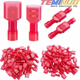 Resim Topnotch 60 Parça Kırmızı 22-18awg Nylon Erkek Dişi Elektrik Kablo Bağlantı Terminali 