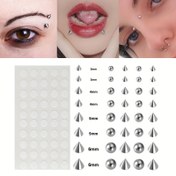 Resim 8/16 adet Sahte Piercing Seti Burun Halkası Dudak Çivisi Göz Kemer Yüz Stickerı Deliksiz Top Konik Küpe Vücut Takıları 