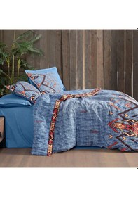 Resim Yakut King Size Battal Boy %100 Pamuk Flanel Pazen Nevresim Takımı Mavi MAVI 