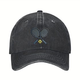Resim Tenis Raketi ve Top Tasarımlı Ayarlanabilir Hafif Pamuklu Beyzbol Şapkası - Kavisli Kenarlı Unisex Outdoor Spor & Günlük Kullanım, Nefes Alabilen Kumaş Tenis Şapka 