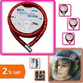 Resim Hereveoyuncak Kırmızı Motor Bisiklet Kilidi 22 mm x 200 cm + Motosiklet Kaskı Yağmur Kaydırıcı - 2li Set E1X3K0 