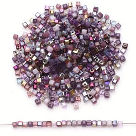 Resim DIY Takı Yapımı için 3mm Kare Renkli Kristal Cam Boncuklar 98 Parça Set - Küpeler, Bilezikler & Kolyeler, Aksesuarlar için Mükemmel 