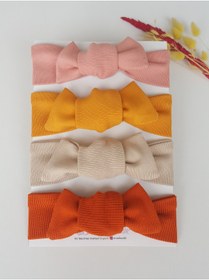 Resim swan butik Kız Çocuk Bebek Bandana Toka Seti 4'lü Ribana Turuncu, Koyu Pudra, Hardal Bej 