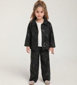 Resim Kız Çocuk Kelebek İşlemeli Pantolon Ceket Tasarım Takım-15636 Siyah 