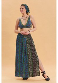 Resim Los Banditos Çiçek Desenli Arka Bel Lastikli Derin Yırtmaçlı Etek Çok Renkli 