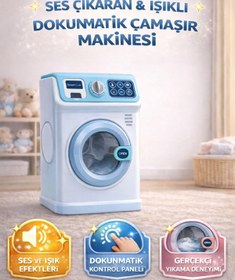 Resim Magicway Işıklı Sesli Müzikli Büyük Oyuncak Çamaşır Makinası Evcilik ve Mutfak Çamaşır Yıkama Oyun Seti 