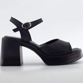 Resim Siyah Deri Kadın Platform Topuklu Ayakkabı Siyah 