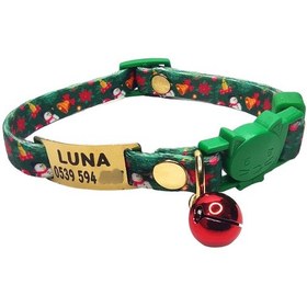 Resim Ayz Markalama Güvenlik Kilitli İsimli Kedi Tasması Yılbaşı Temalı 