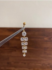Resim 316 L Cerrahi Çelik Göbek Piercingi Pırlanta Model Göbek Piecingi Gold 