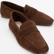 Resim Morne Kahverengi Süet Hakiki Deri Kadın Loafer Ayakkabı Kahve Süet 