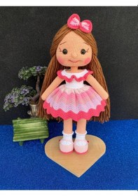 Resim Simaystore Amigurumi Organik Oyuncak Pembe Karnaval Tokalı Örgü Bebek 