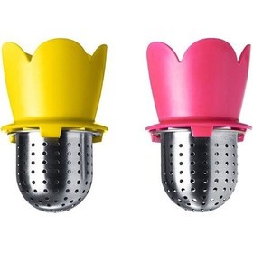 Resim 2 Adet Çay Süzgeci Metal MeridyenDukkan Pembe-Sarı Renk 2Li Süzgeç 6.5 Cm Çay Süzgeci 