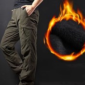 Resim Erkekler İçin Kalınlaştırılmış Outdoor Günlük Şık Spor Kargo Pantolon, Sonbahar ve kızıl işlemeli sıcak tutan polar astarlı, Çadırda Yürüyüş ile Dağcılar & Balık şekillendirme 