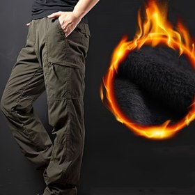 Resim Erkekler İçin Kalınlaştırılmış Outdoor Günlük Şık Spor Kargo Pantolon, Sonbahar ve kızıl işlemeli sıcak tutan polar astarlı, Çadırda Yürüyüş ile Dağcılar & Balık şekillendirme 