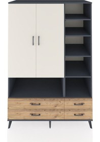 Resim Kronos Dolap 10 Raflı 4 Çekmeceli 2 Kapaklı 132x59x195 Antrasit-aytaşı/çam Aytası/atlas Çam 