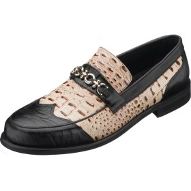 Resim Costo Shoes TR1071 Vizon -Siyah Baskılı Deri Özel Seri El Işçiliği Rahat Şık Tasarım Premium Serisi 