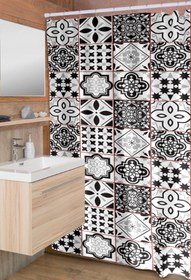 Resim KARO DESIGN Kahve Siyah Çini Desenli Su Geçirmez Banyo Ve Duş Perdesi 