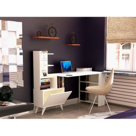 Resim Tdesigno Ibizia Kitaplıklı Çalışma Masası 155 cm Beyaz 