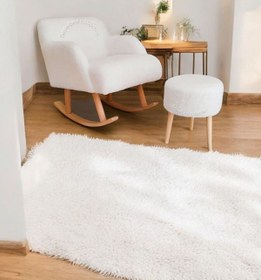 Resim BEYLERBEYİ Sallanan Ahşap Ayaklı , kar beyazı Rengi Berjer Koltuk - Puf Hediyeli 