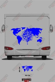 Resim STİCKERCI BEY DÜNYA HARİTASI PUSULA DESENLİ KARAVAN STİCKER KAPLAMA 