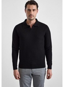 Resim Süvari Siyah Regular Fermuarlı Polo Yaka Kazak Tr2013700499-s09 