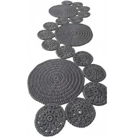 Resim Antrasit Polyester Makrome El Örmesi Runner 95 30 Cm Çok Renkli 