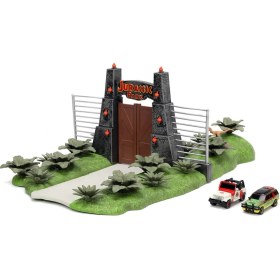 Resim Hype Store Jada Toys World Scene (17 x 18 Cm) - Gate ile Oyun Arka Planı, 2 Metal Araba (Jeep ve Explorer) ve Dinozor Dekorasyonu, 6 Yaşından Büyük Hayranlar ve Çocuklar 