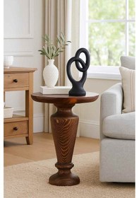 Resim Masif Ahşap Tekli Yan Sehpa Meşe Renk Doğal Mantar Model Kahverengi 