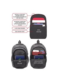 Resim Dada Gri Laptop Sırt Çantası 15,6 İnç Usb Type-c Şarj Aparatı Ortopedik Sırt Darbe Emici Koruma 