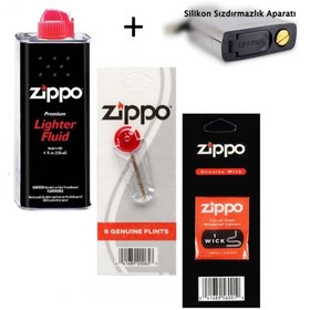 Resim Zippo Çakmak Benzin + Taş + Fitil + Silikon Sızdırmazlık Aparatı 
