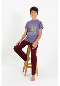 Resim Akbeniz Erkek Çocuk Kısa Kol Penye Pijama Takım 20758 Mor 