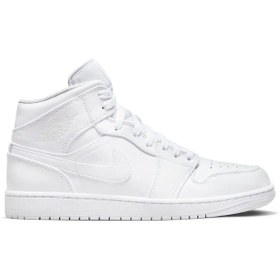 Resim Nike Air Jordan 1 Mid Erkek Sneaker Hakiki Deri Bilekli Spor Ayakkabı Beyaz Beyaz 