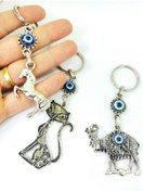 Resim cuaderno Üçlü Metal Nazar Boncuklu Anahtarlık/Araba Dikiz Ayna Süsü Seti Kedi+ Deve +At Hediyelik Eşya 