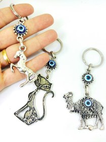 Resim cuaderno Üçlü Metal Nazar Boncuklu Anahtarlık/Araba Dikiz Ayna Süsü Seti Kedi+ Deve +At Hediyelik Eşya 
