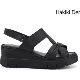 Resim Gönderi(r) Kadın Siyah Dolgu Topuklu Hakiki Deri Sandalet 