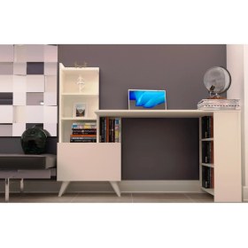 Resim Tdesigno Ibizia Kitaplıklı Çalışma Masası 155 cm Beyaz 