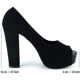 Resim Erkan Saçmacı Carolina Siyah Süet Önü Açık Yuvarlak Burun Kalın Platform Topuklu Abiye Ayakkabı Siyah 