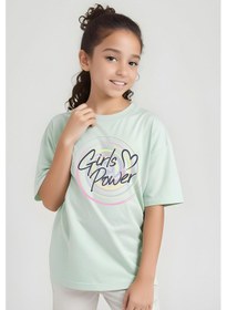 Resim Panios Kids Girls Power Baskılı Kız Çocuk Kısa Kollu T-shirt Mint Yeşili 