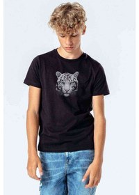 Resim White Tigers Baskılı Unisex Çocuk Siyah T-Shirt 