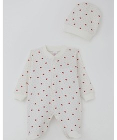Resim Breeze Kız Bebek Patikli Tulum Çilek Desenli 0-6 Ay, Ekru 