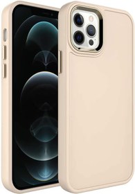 Resim Zore Apple ile uyumlu iPhone 12 Pro Max Kılıf Metal Çerçeve ve Buton Tasarımlı Sert Zore Botox Kapak Krem 