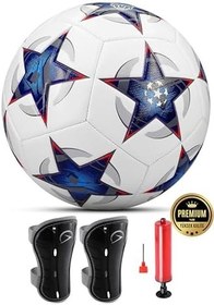 Resim 3lü Set Futbol Topu Tekmelik Şampiyonlar Ligi Pompalı Sert Zemin Halı Saha Futbol Topu Mavi No:5 