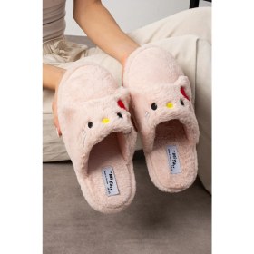 Resim Kadın Ev Terliği Ayıcık Figürlü Peluş Ev Terliği Ses Yapmaz Taban Sıcak Şık Tasarım 