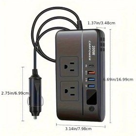 Resim Xuweiwei 200w Araç Güç İnvertörü Dc 12v 110v Ac 3 Usb 1 Type C Port Şarj Aleti Black Suv Kamyon 